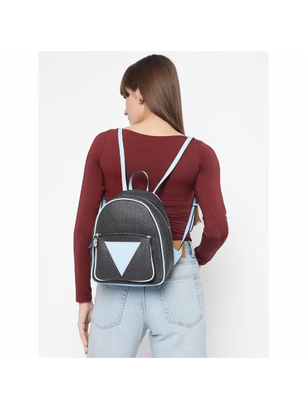 Guess Charcoal Monogram Stansbury Mini Backpack With Adjustable Straps